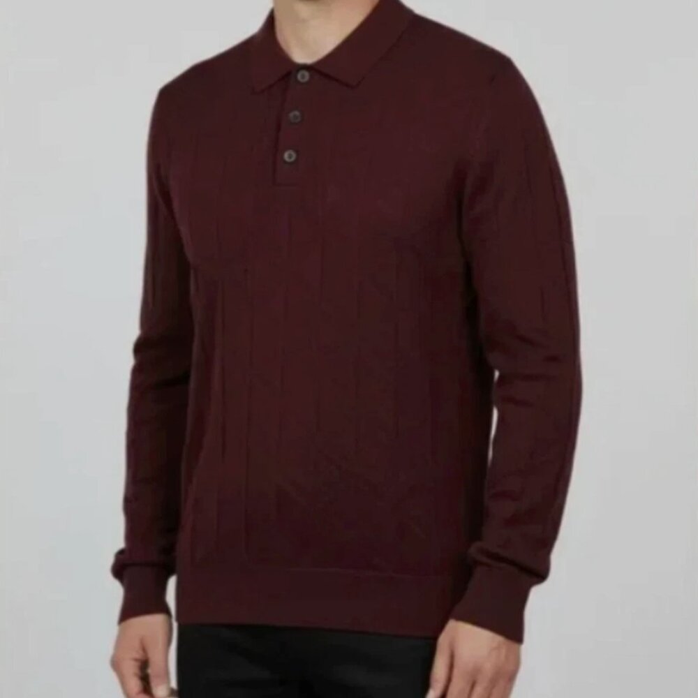Karl Lagerfeld Men Polo Sweater Long Sleeve Burgundy Size M